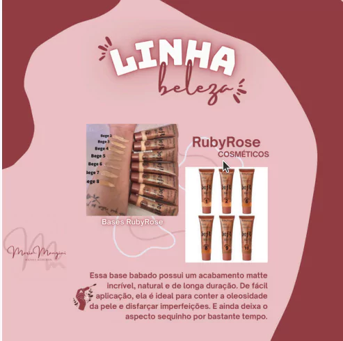Publicação com fundo em rosa e marsala contendo a descrição do produto a ser vendido