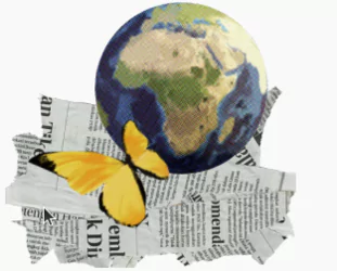 Imagem de um globo terrestre em cima de um jornal